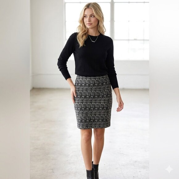 LOFT Dresses & Skirts - Loft Black & Grey Geometric Polka Dot Pencil Skirt - Size 6